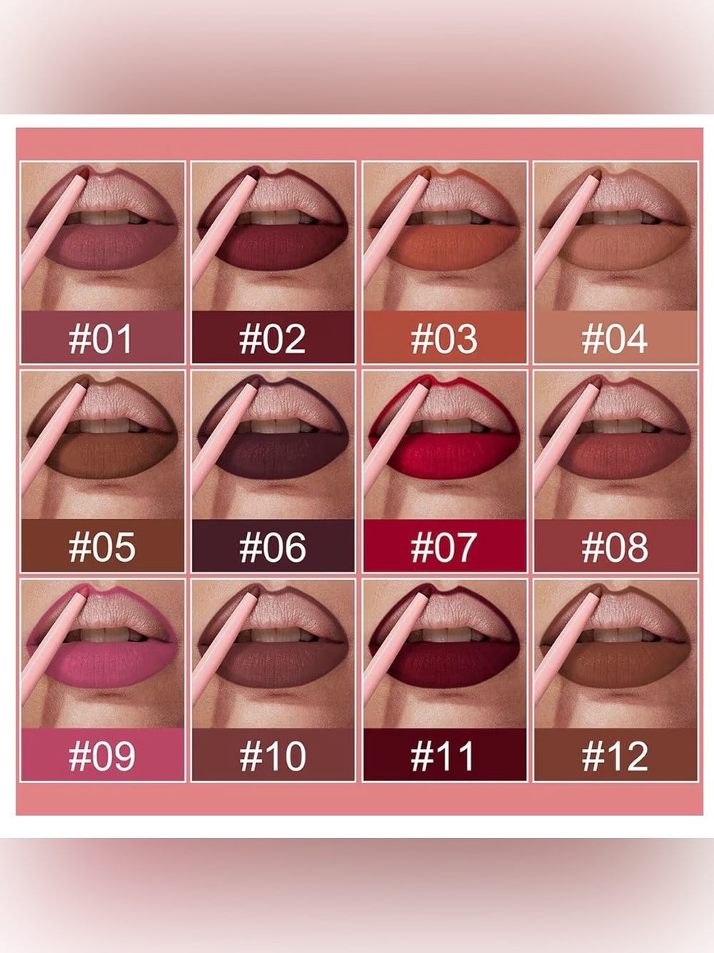 BUY ONE GET ONE FREE Neutral & Bold Women Lip Liner Set — Shade #01–#12